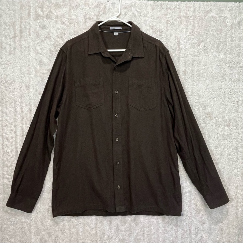 Horny Toad Chocolate Brown Organic Cotton Flannagan Heather Button Up Shirt Sz L